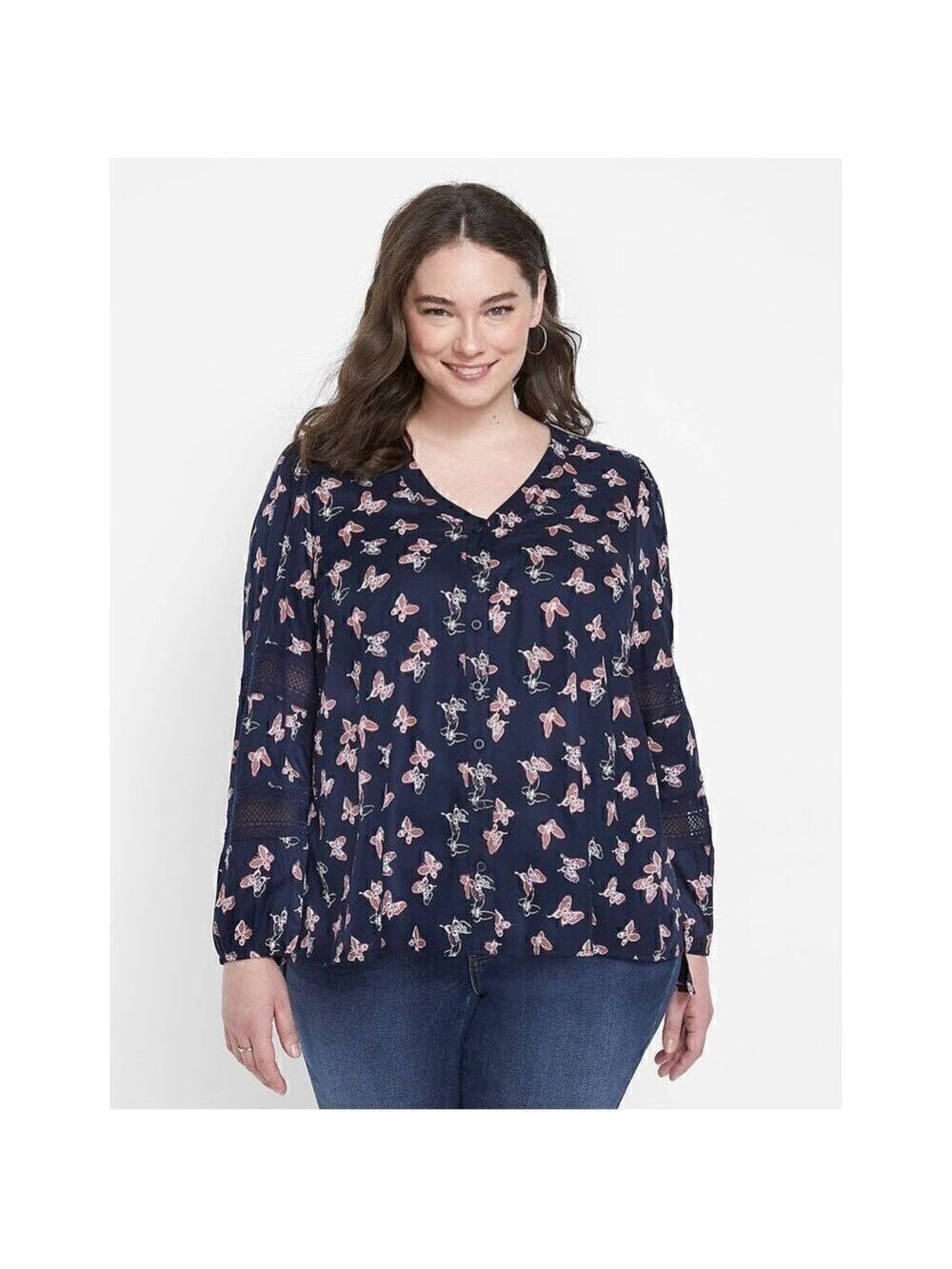 Lane Bryant No-Peek Button-Front Lace Trimmed Top (Sz 22/24)